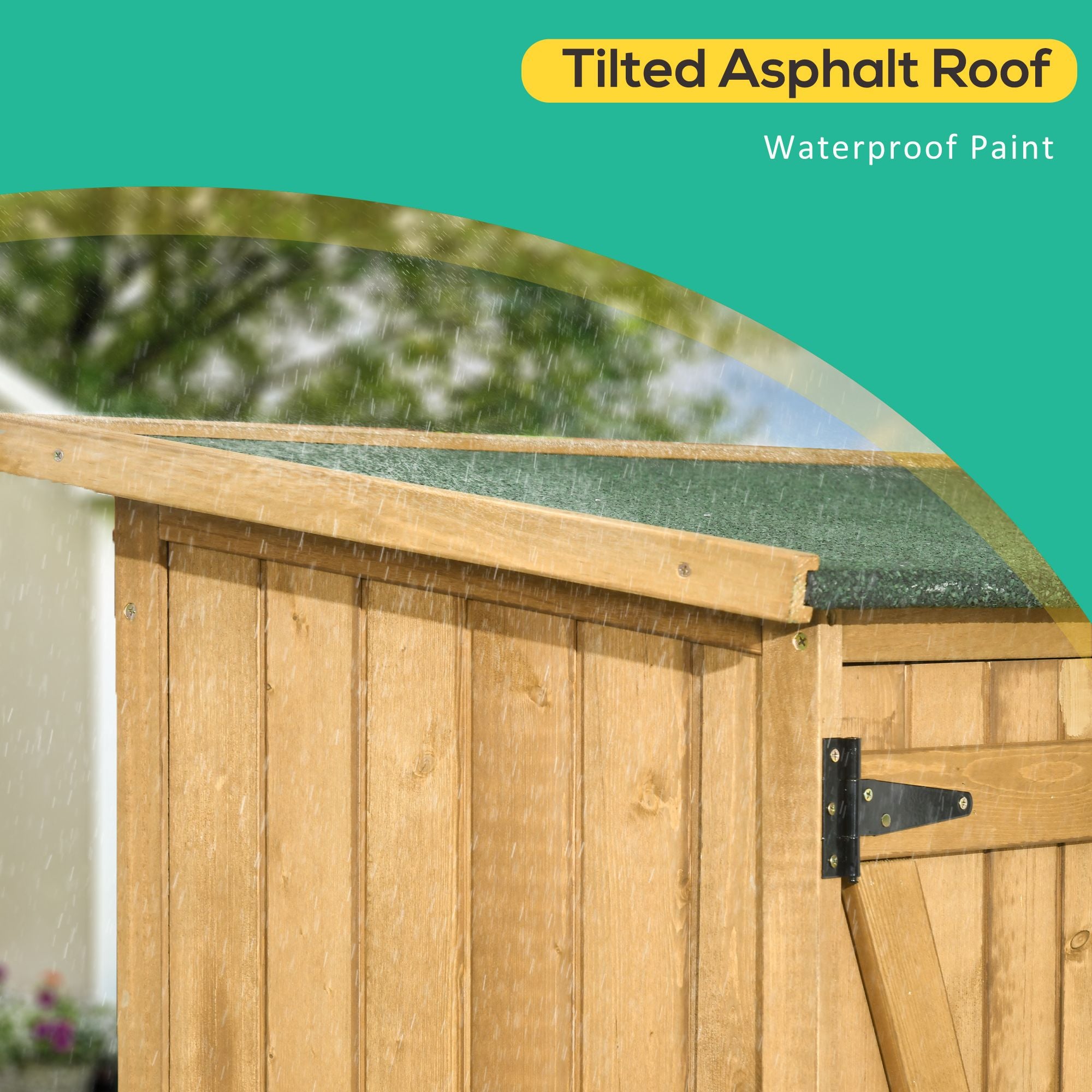 Outdoor Wooden Storage Cabinet Garden Shed Utility Tool Organizer Waterproof Asphalt Roof Lockable Doors 3 Shelves Natural