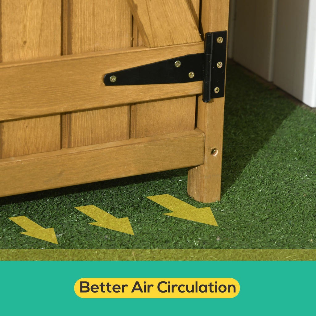 Outdoor Wooden Storage Cabinet Garden Shed Utility Tool Organizer Waterproof Asphalt Roof Lockable Doors 3 Shelves Natural