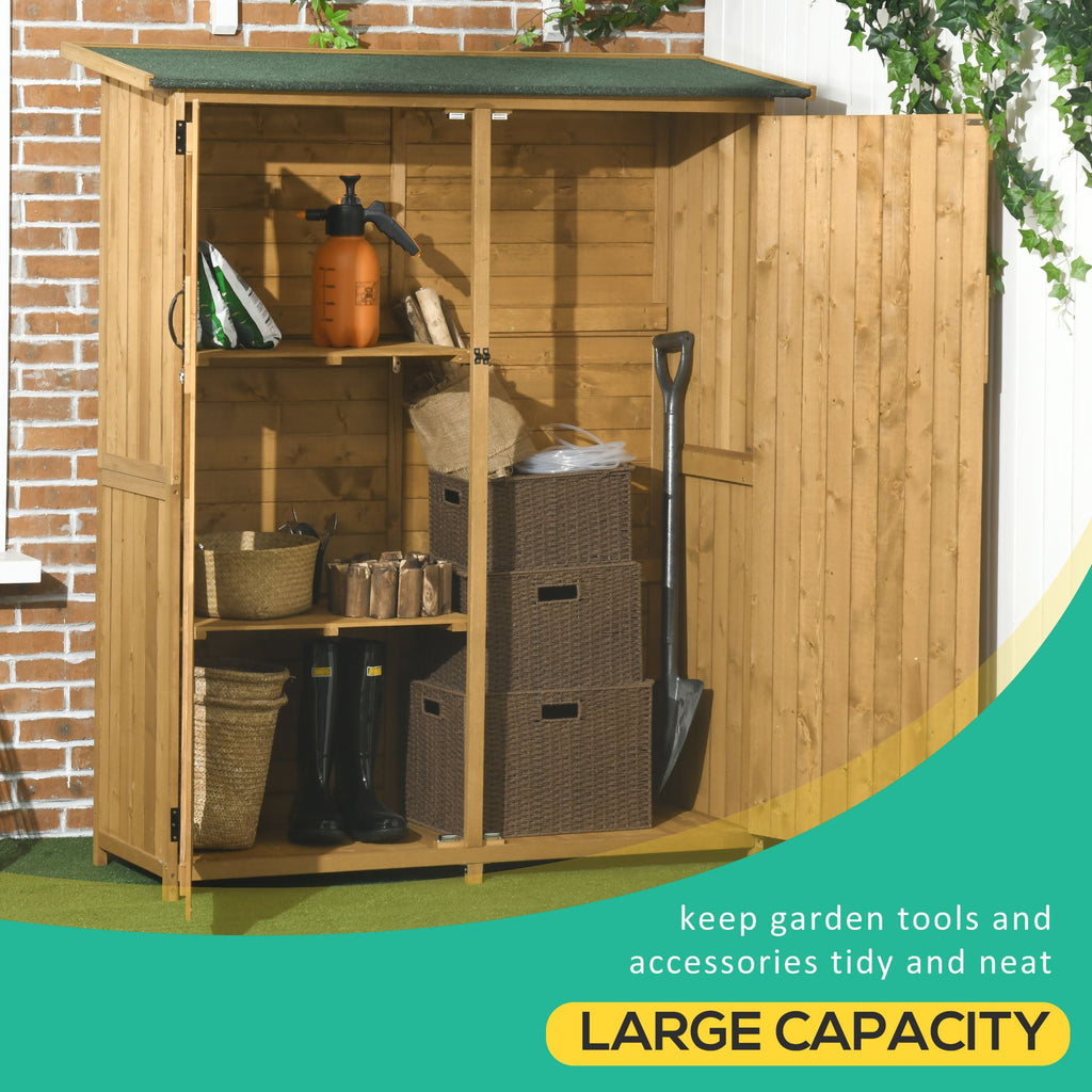 Outdoor Wooden Storage Cabinet Garden Shed Utility Tool Organizer Waterproof Asphalt Roof Lockable Doors 3 Shelves Natural