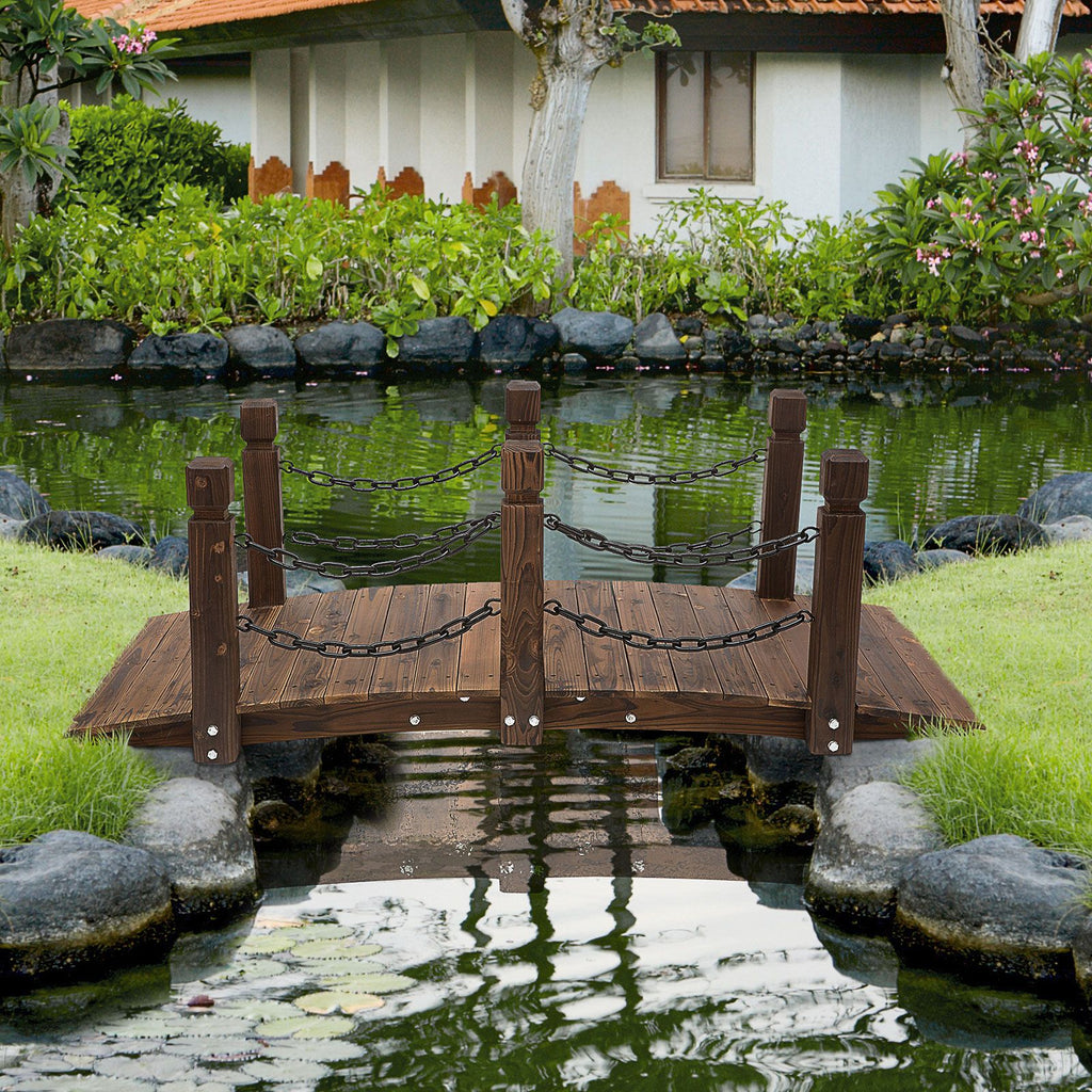 Fir Garden Path: 5ft Wooden Bridge with Metal Railings for Ponds & Streams