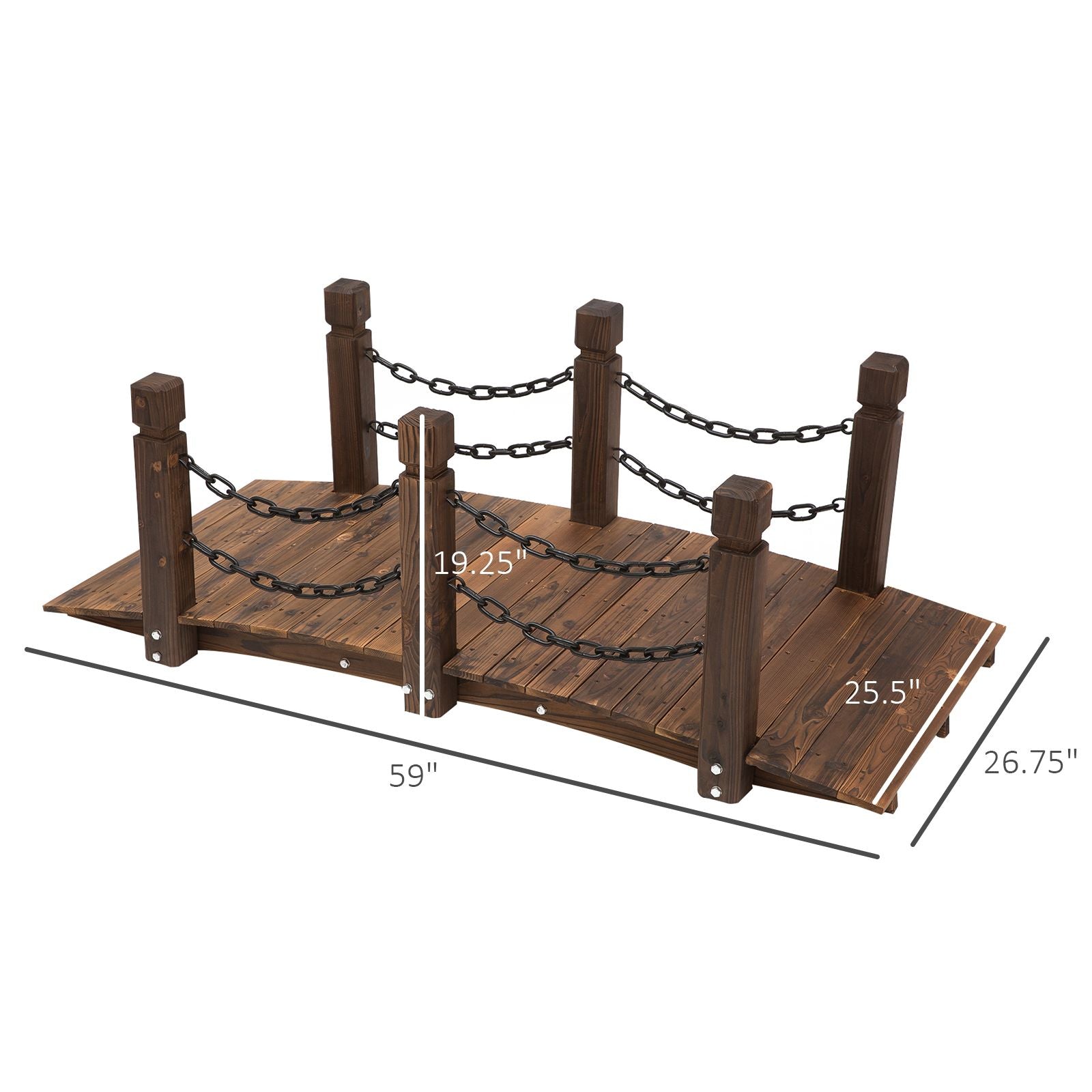 Fir Garden Path: 5ft Wooden Bridge with Metal Railings for Ponds & Streams