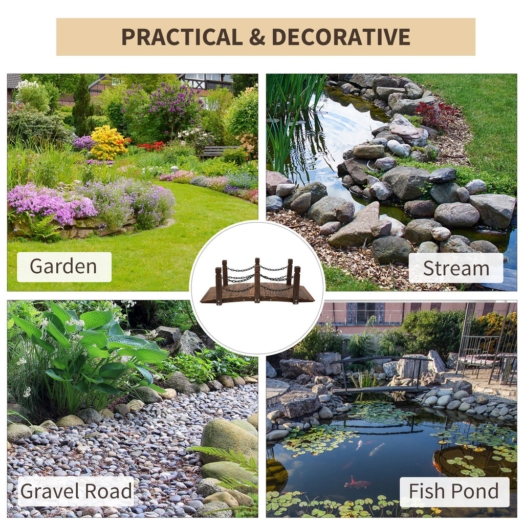 Fir Garden Path: 5ft Wooden Bridge with Metal Railings for Ponds & Streams
