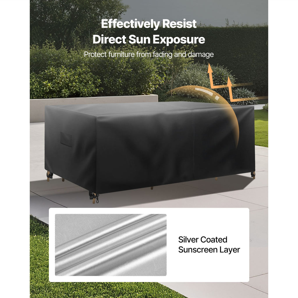 Patio Furniture Cover, 420D Heavy Duty Waterproof Outdoor Dining Table and Chairs Cover, Large Rectangular Patio Table Covers with Air Vent for All Weather, 74L x 47W x 28H inch, Black