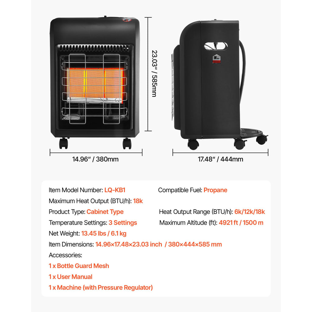 Propane Heater, 6000 to 18000 BTU Propane Cabinet Heater with 3 Modes Temp Settings & Tip-over Protection, Garage Radiator Heat up to 450 Sq.Ft, for Camping,Garage, Patio,Indoor/Outdoor