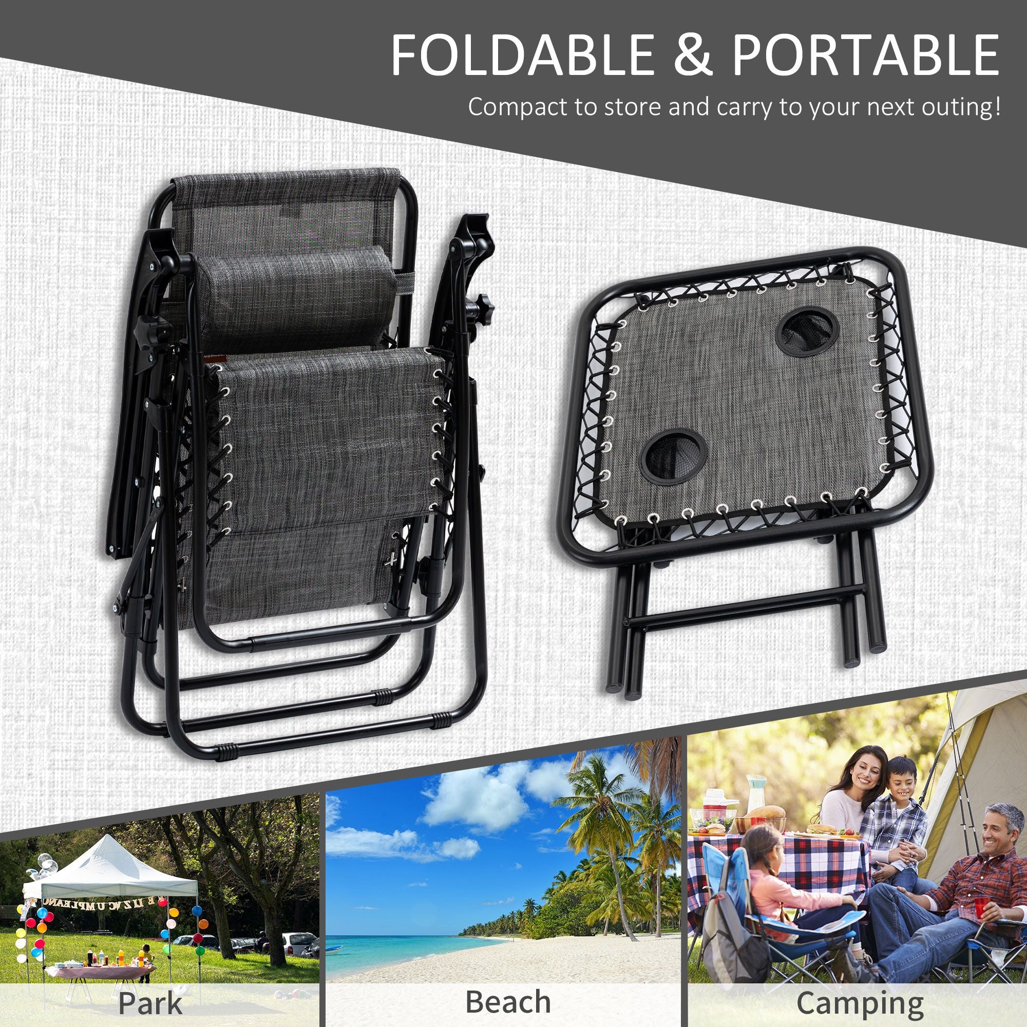 3-Piece Zero Gravity Set, Recliner Chairs with Side Table for Poolside & Camping Gray