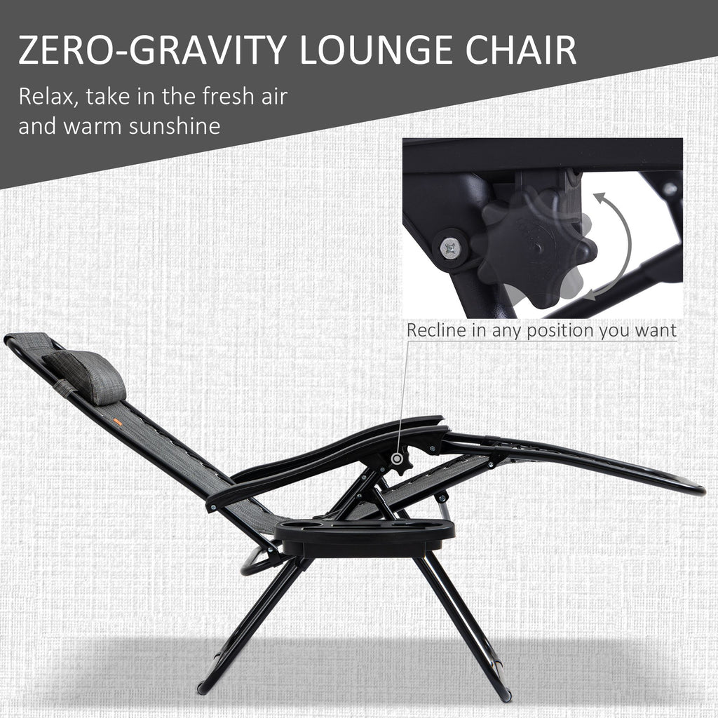 3-Piece Zero Gravity Set, Recliner Chairs with Side Table for Poolside & Camping Gray