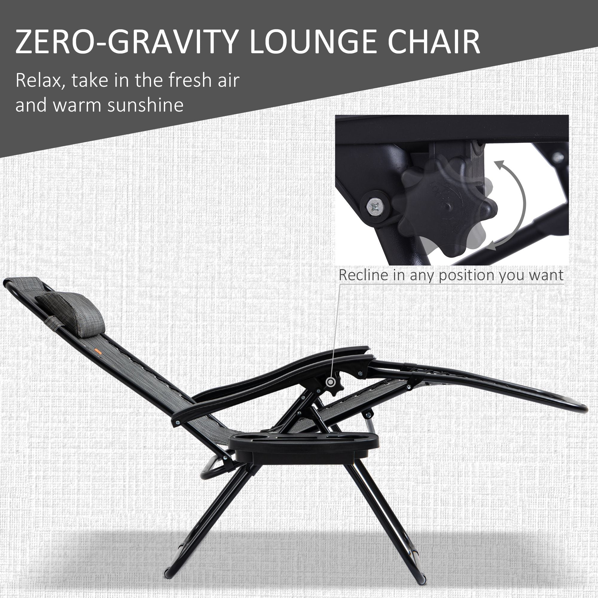 3-Piece Zero Gravity Set, Recliner Chairs with Side Table for Poolside & Camping Gray