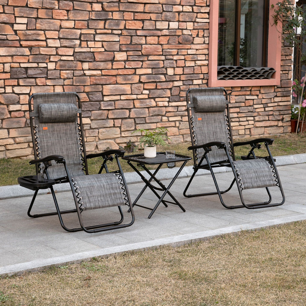 3-Piece Zero Gravity Set, Recliner Chairs with Side Table for Poolside & Camping Gray