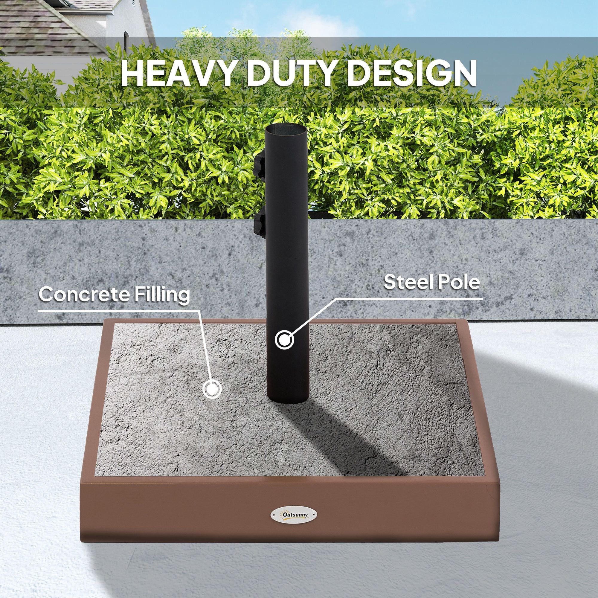 Square Patio Umbrella Base, 42 lbs Concrete Heavy Duty Umbrella Base with Holder for 1.25"/1.5" Poles for Outdoor, Lawn, Poolside, Coffee