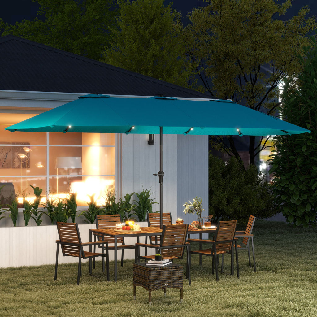 13ft Double-Sided Market Umbrella, Large Patio Umbrella with Solar Lights, Crank Handle for Garden, Pool, Yard, Blue