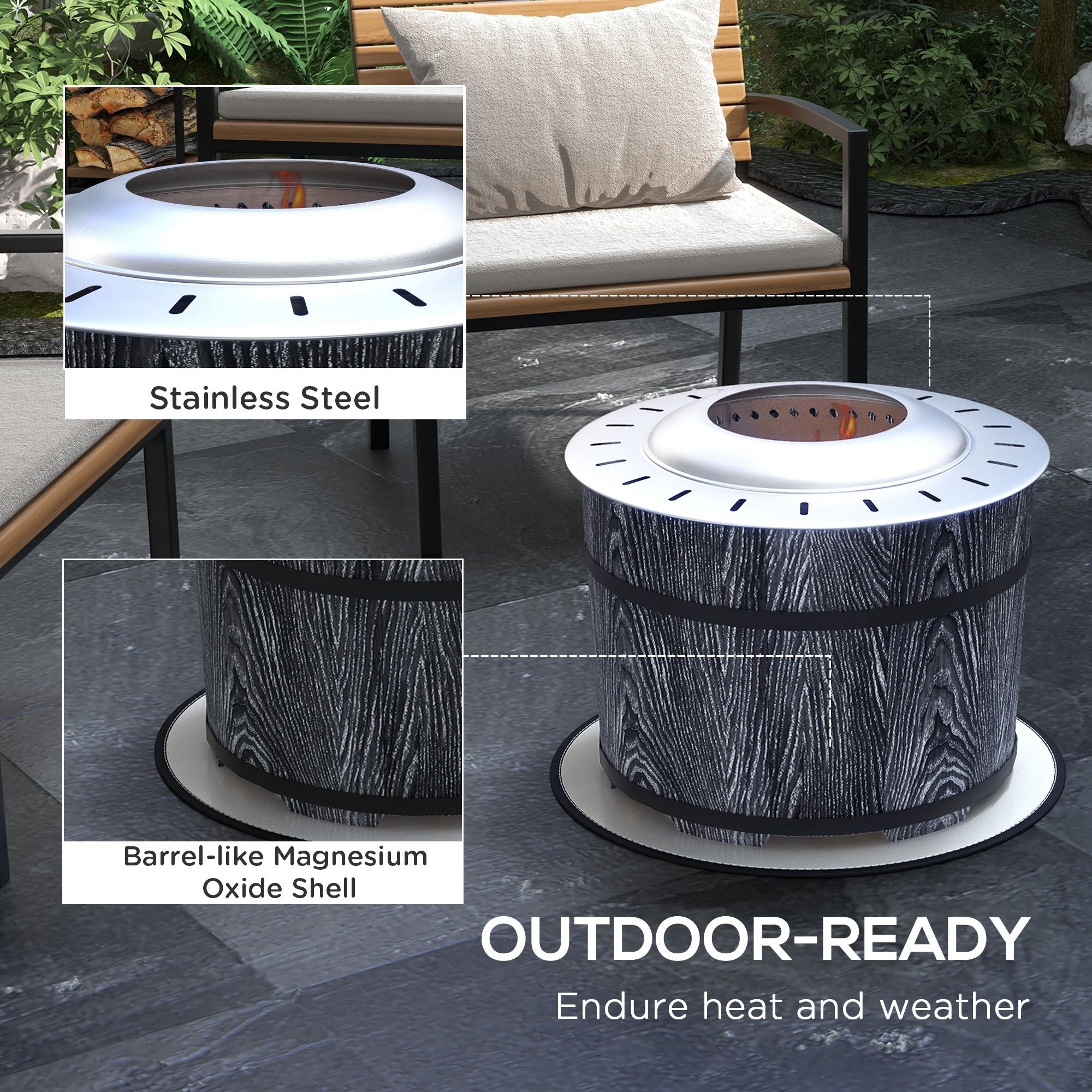 Smokeless Fire Pit Portable Magnesium Oxide Bonfire Stove with Mat Black For Patio and Picnic