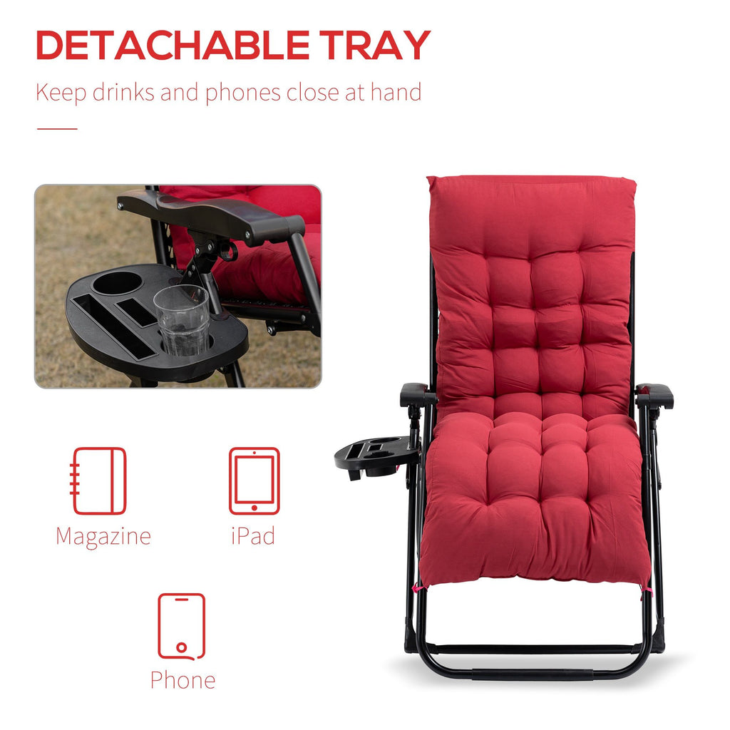Padded Zero Gravity Chair, Folding Recliner Chair with Cup Holder Cushion, Red