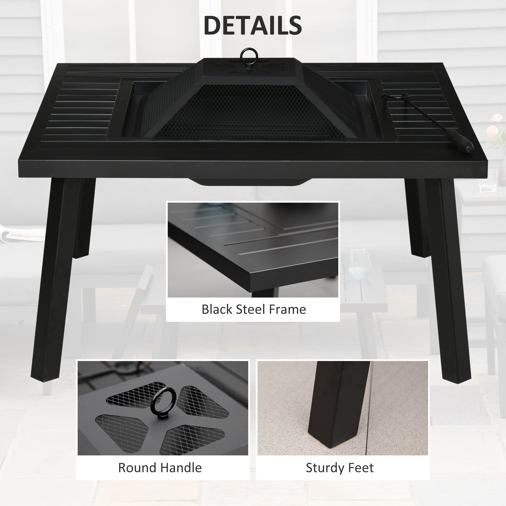 34" Wood Burning Fire Table Grill with Spark Guard and Rain Cover for Outdoor Dining