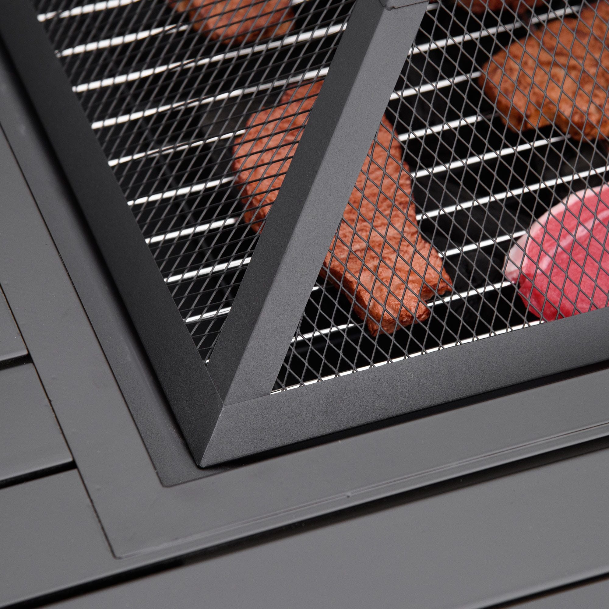 34" Wood Burning Fire Table Grill with Spark Guard and Rain Cover for Outdoor Dining