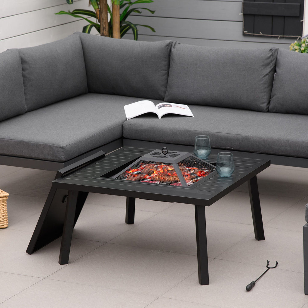 34" Wood Burning Fire Table Grill with Spark Guard and Rain Cover for Outdoor Dining