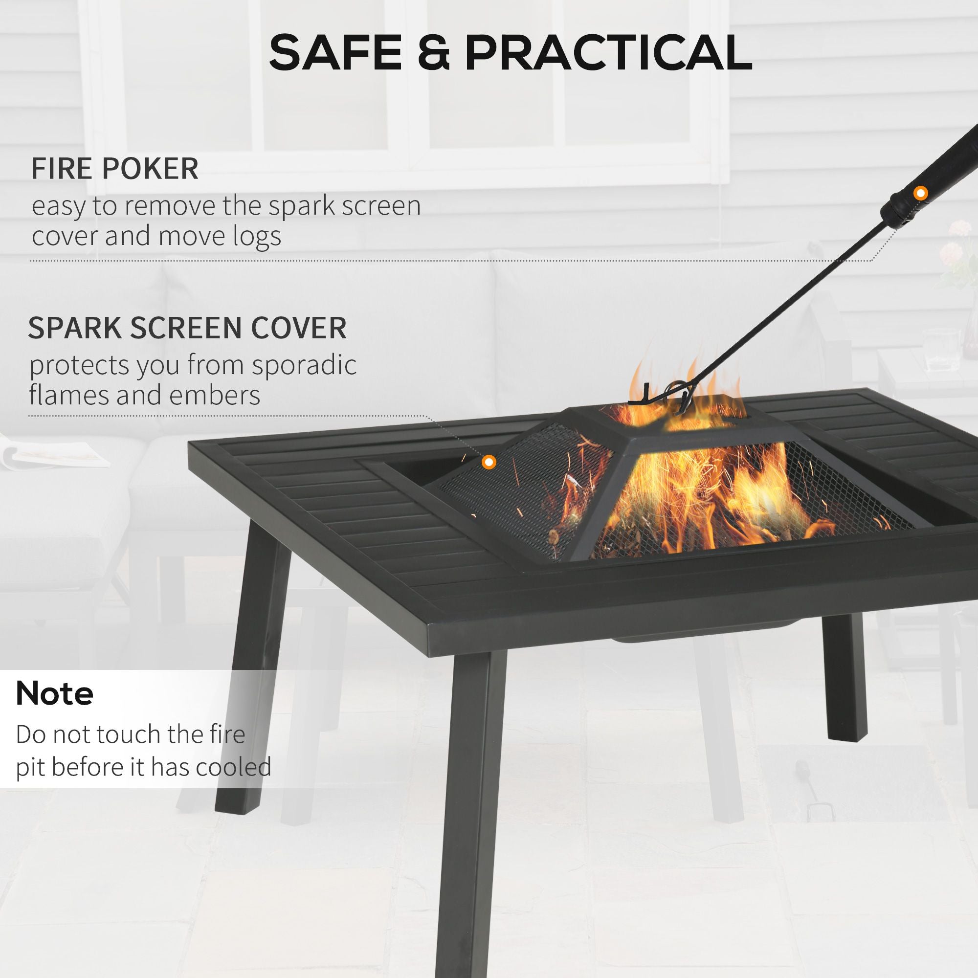 34" Wood Burning Fire Table Grill with Spark Guard and Rain Cover for Outdoor Dining