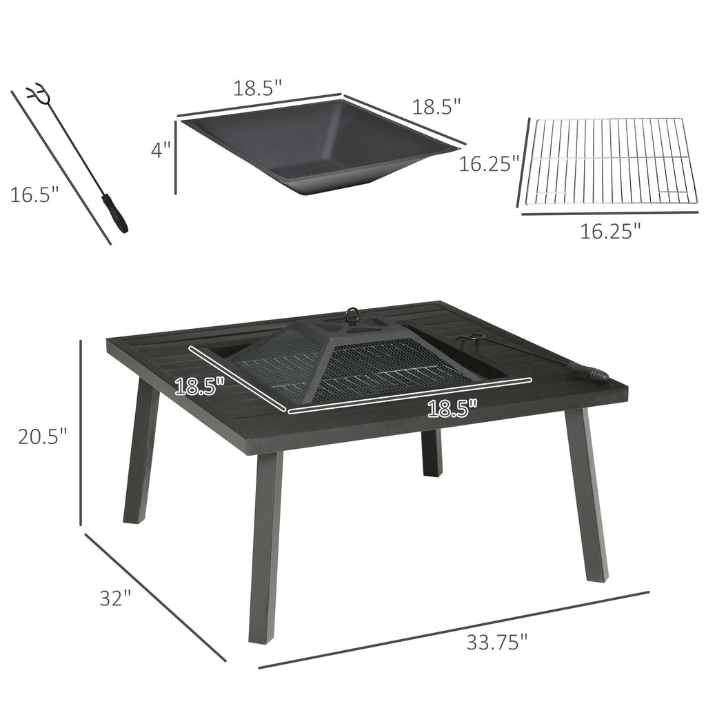 34" Wood Burning Fire Table Grill with Spark Guard and Rain Cover for Outdoor Dining