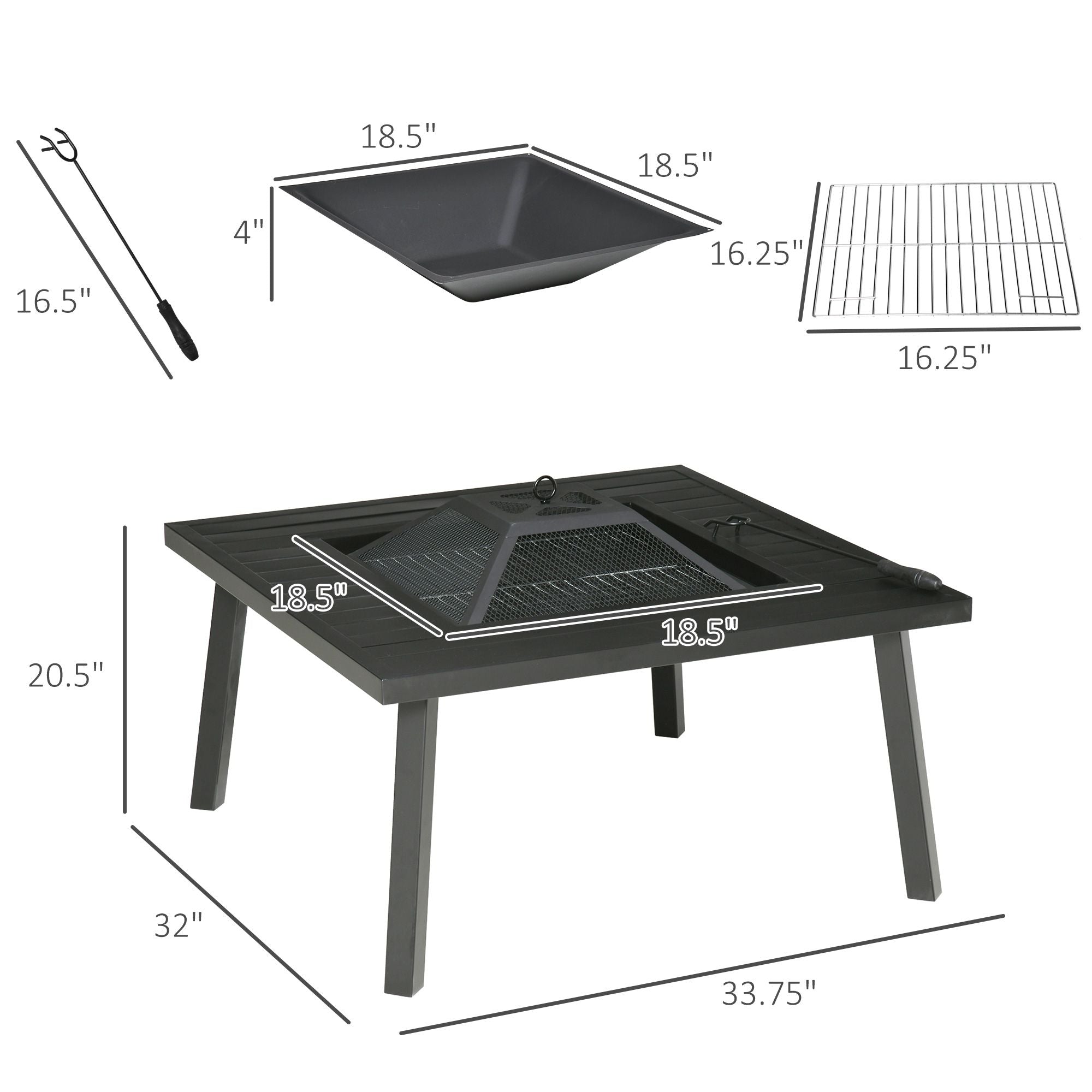 34" Wood Burning Fire Table Grill with Spark Guard and Rain Cover for Outdoor Dining