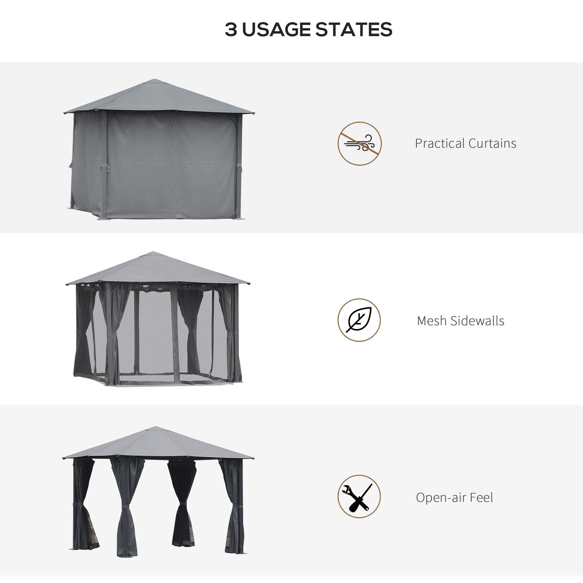 10'x10' Covered Gazebo, Outdoor Patio Gazebo with Mesh Sidewalls and Privacy Curtains, Canopy Pergolas in Black