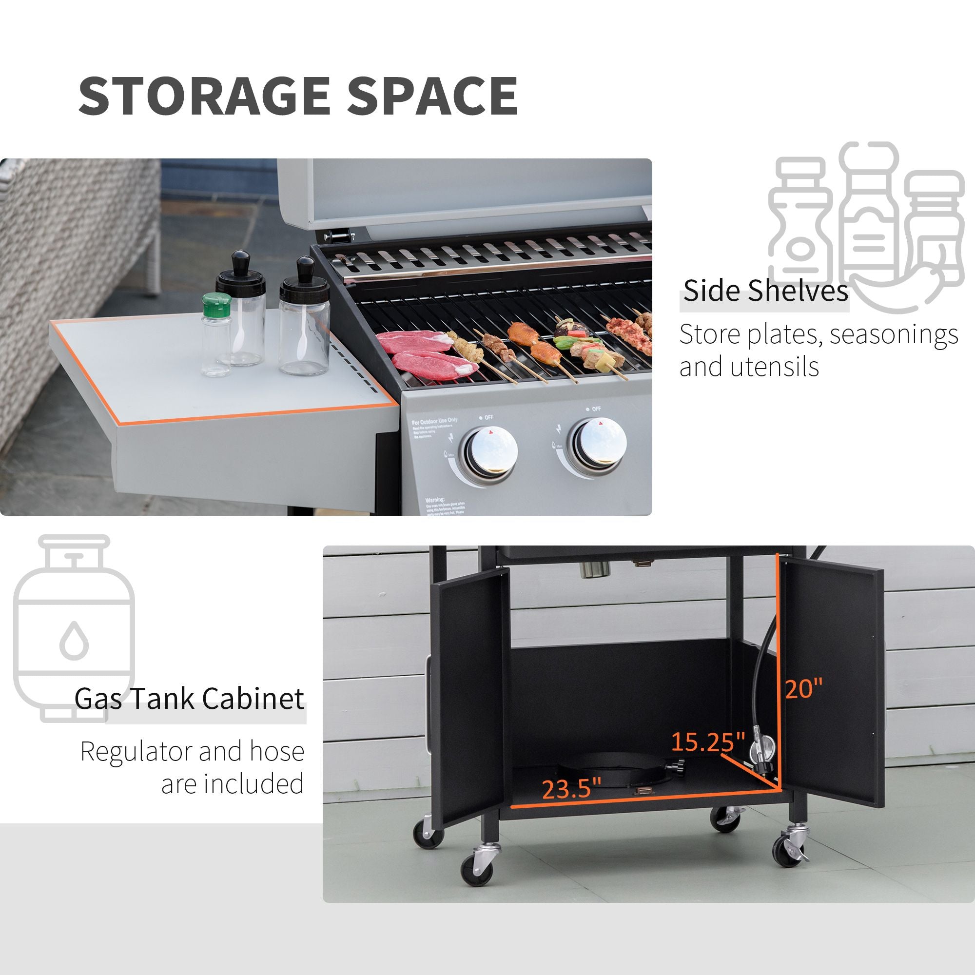 52" Barbecue Grill with Wheels, 4+1 Burner Liquid Propane Gas Grill, Outdoor Cabinet Style BBQ Trolley w/ Side Burner, Warming Rack, Silver
