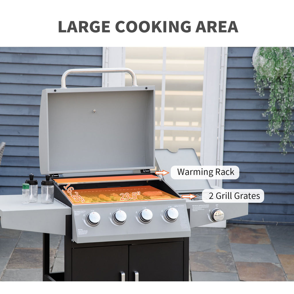52" Barbecue Grill with Wheels, 4+1 Burner Liquid Propane Gas Grill, Outdoor Cabinet Style BBQ Trolley w/ Side Burner, Warming Rack, Silver