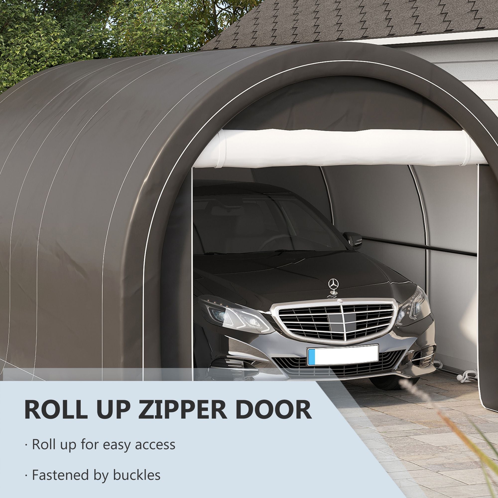 16' x 10' Carport, Heavy Duty Portable Garage / Storage Tent with Large Zippered Door, Anti-UV PE Canopy Cover for Car, Truck, Boat