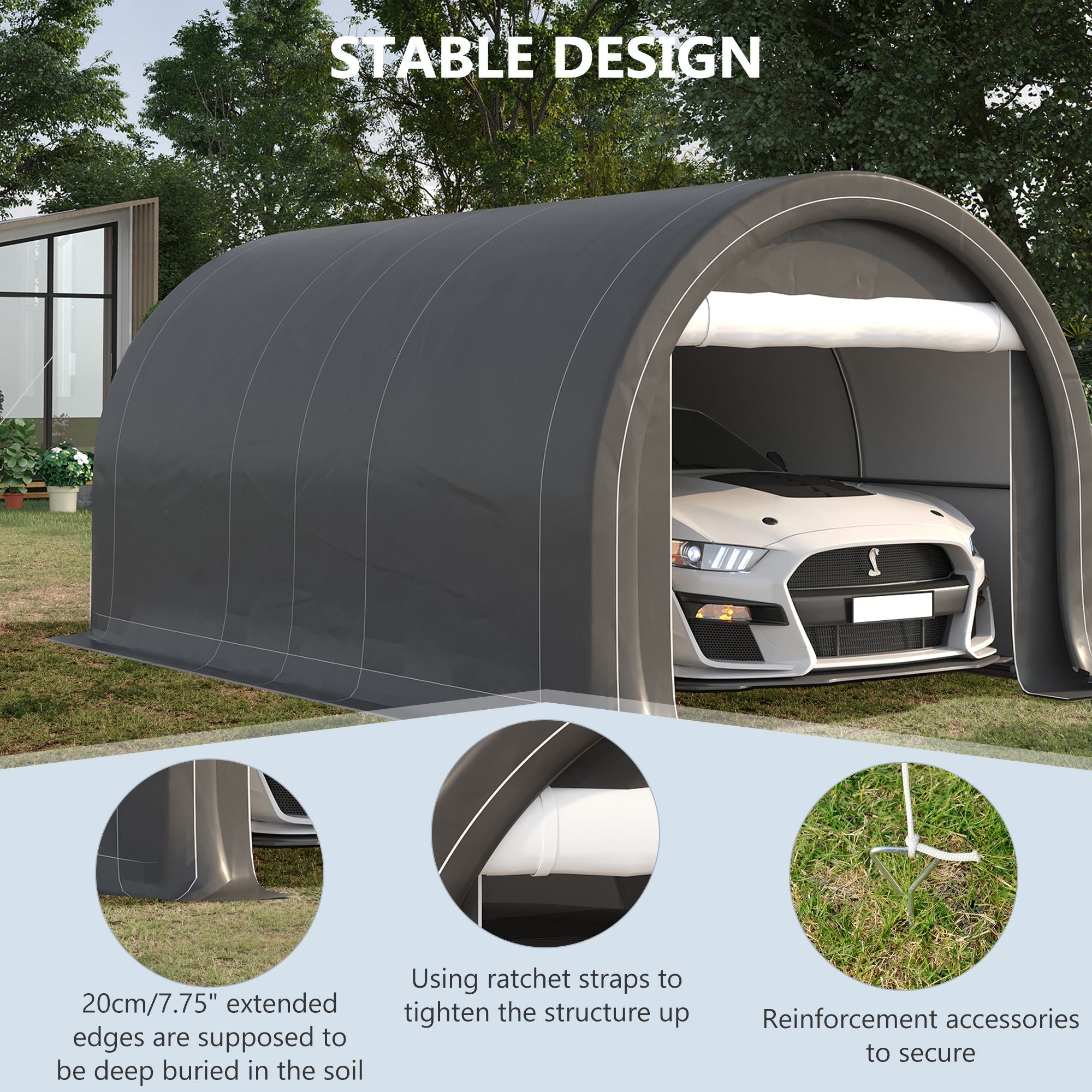 16' x 10' Carport, Heavy Duty Portable Garage / Storage Tent with Large Zippered Door, Anti-UV PE Canopy Cover for Car, Truck, Boat