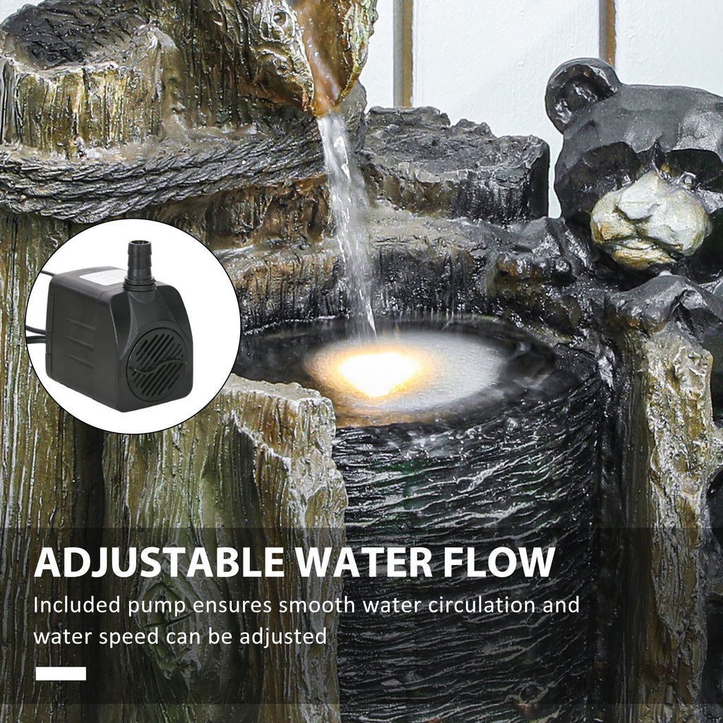 22.8" Water Fountain, 3-Tier Resin Bears on Log Outdoor Waterfall Fountain with LED Lights, Pump