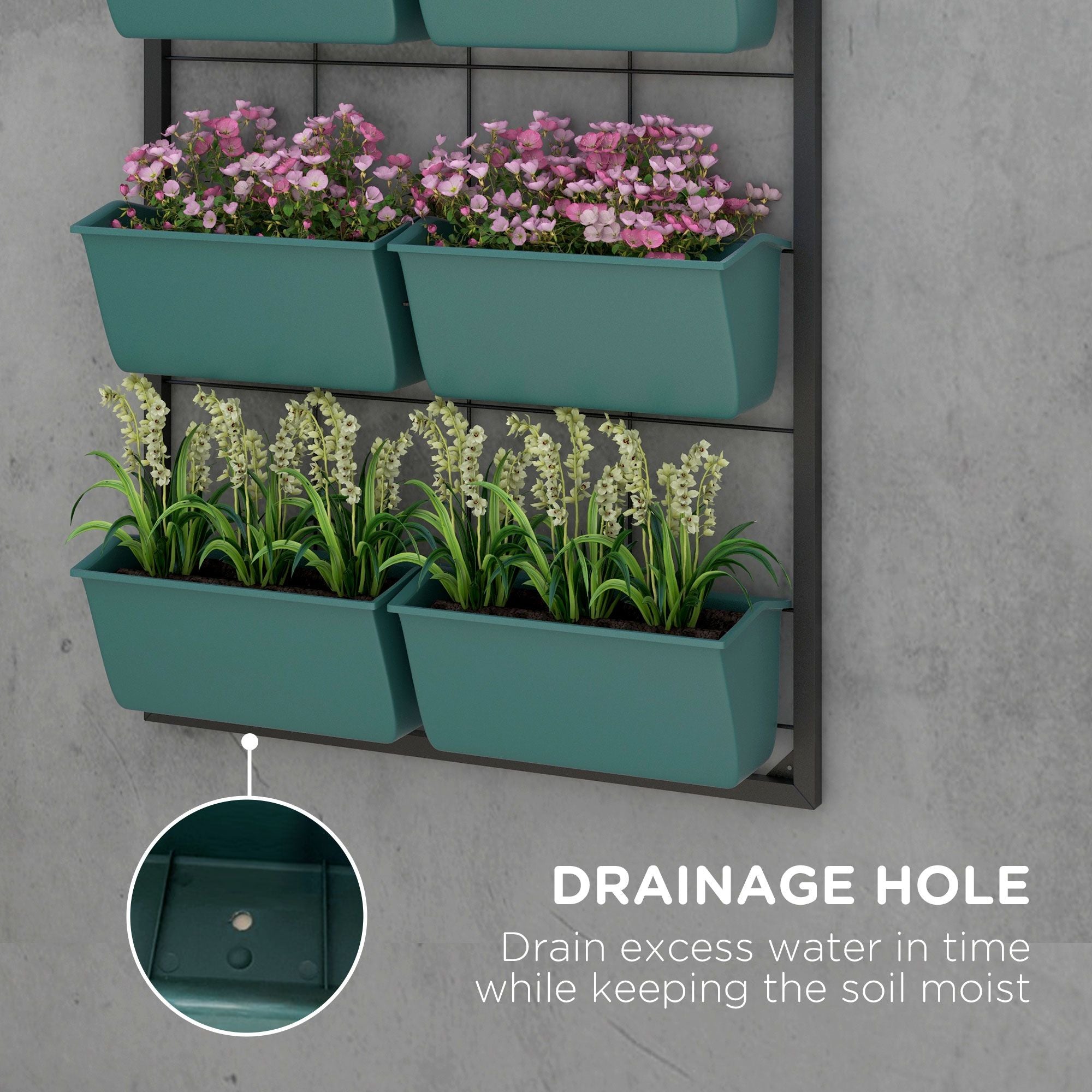 3-Tier Wall Planter Green with 6 Pots Hanging Planter Holder with Drainage for Flowers Vegetables