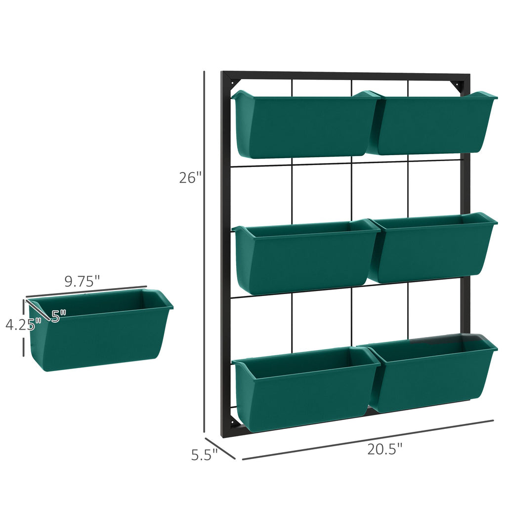 3-Tier Wall Planter Green with 6 Pots Hanging Planter Holder with Drainage for Flowers Vegetables