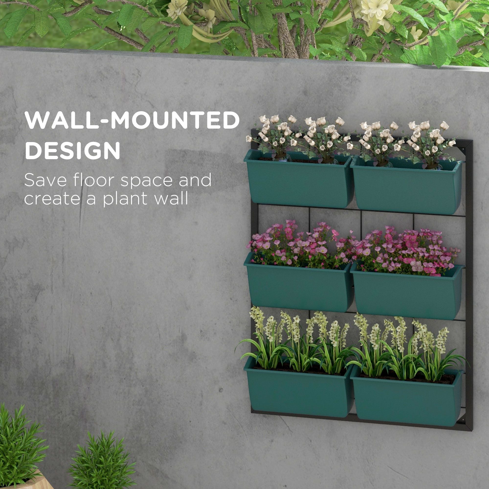3-Tier Wall Planter Green with 6 Pots Hanging Planter Holder with Drainage for Flowers Vegetables