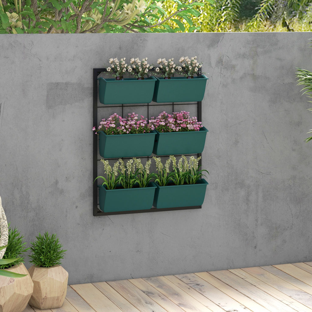 3-Tier Wall Planter Green with 6 Pots Hanging Planter Holder with Drainage for Flowers Vegetables