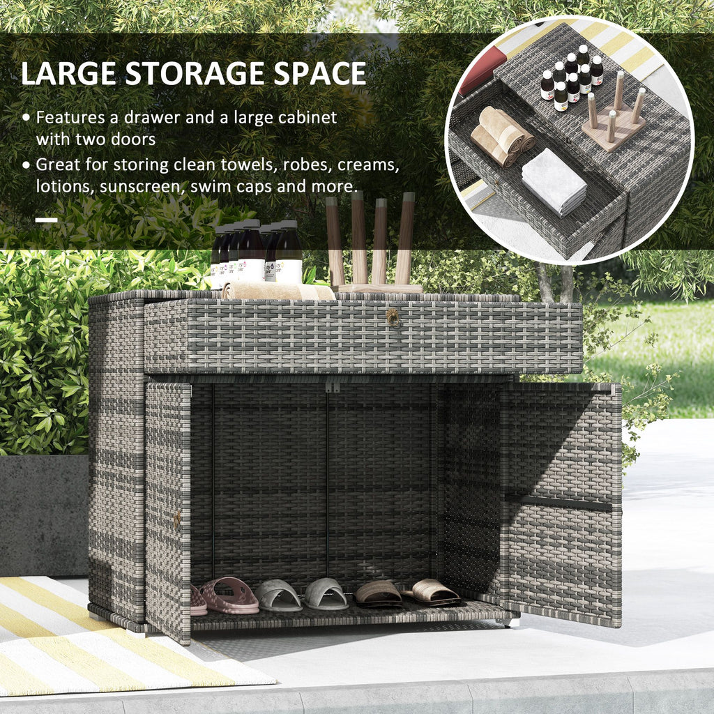 Pool Area Organizer Cabinet Waterproof PE Wicker with Drawer Gray for Outdoor Swimming Gear Storage