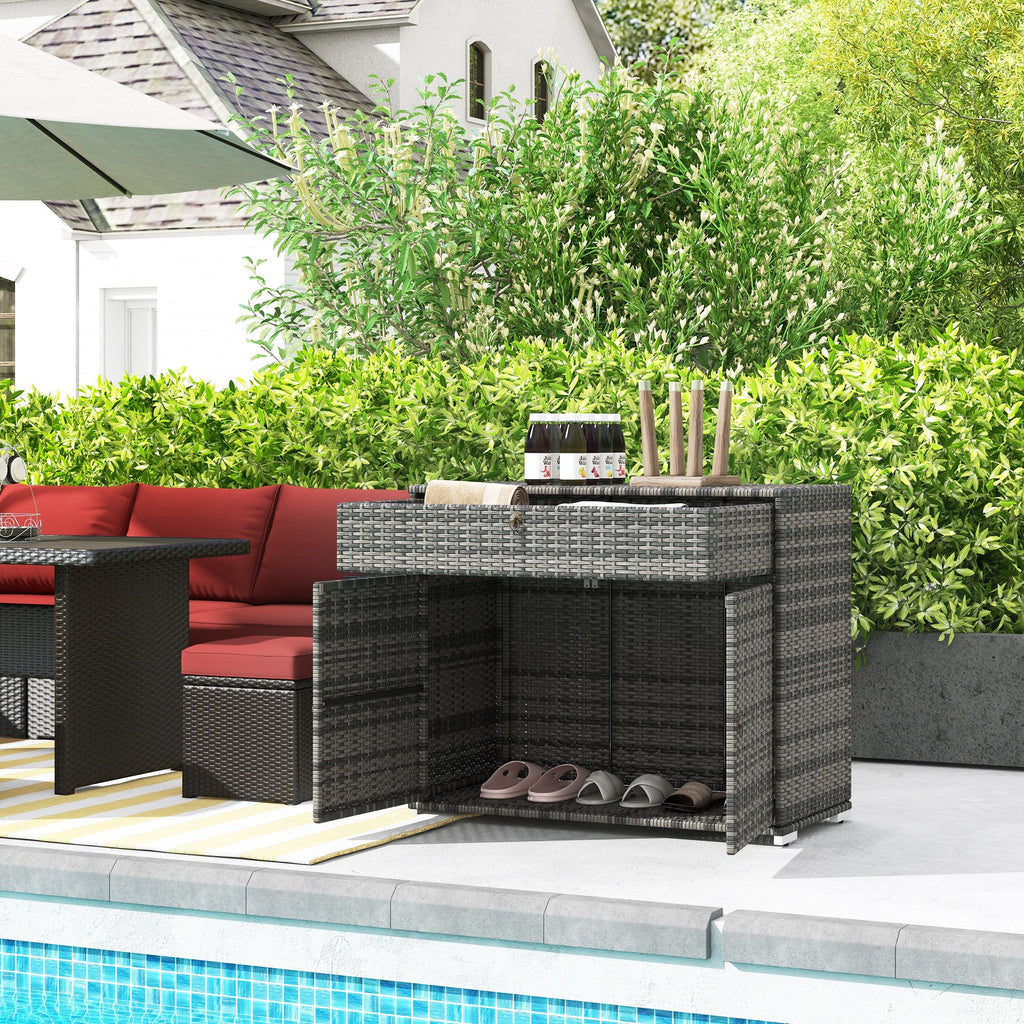 Pool Area Organizer Cabinet Waterproof PE Wicker with Drawer Gray for Outdoor Swimming Gear Storage