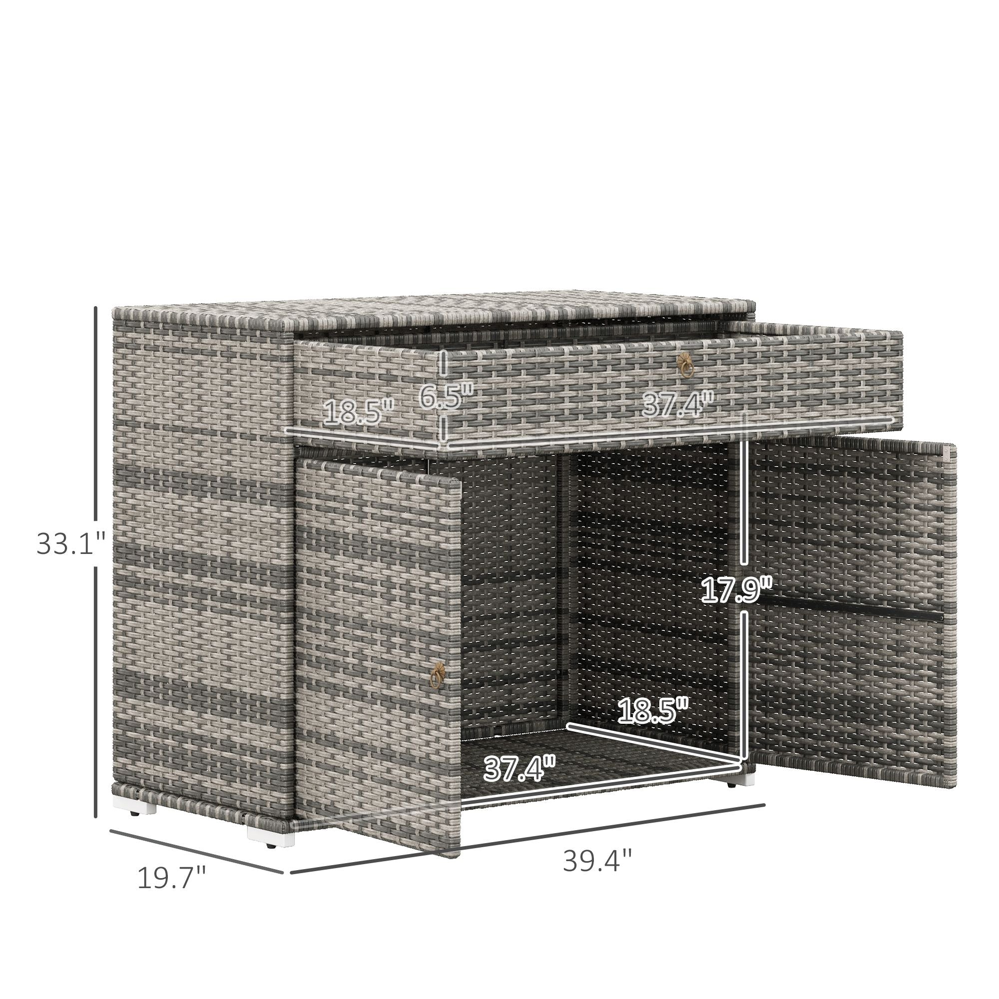 Pool Area Organizer Cabinet Waterproof PE Wicker with Drawer Gray for Outdoor Swimming Gear Storage