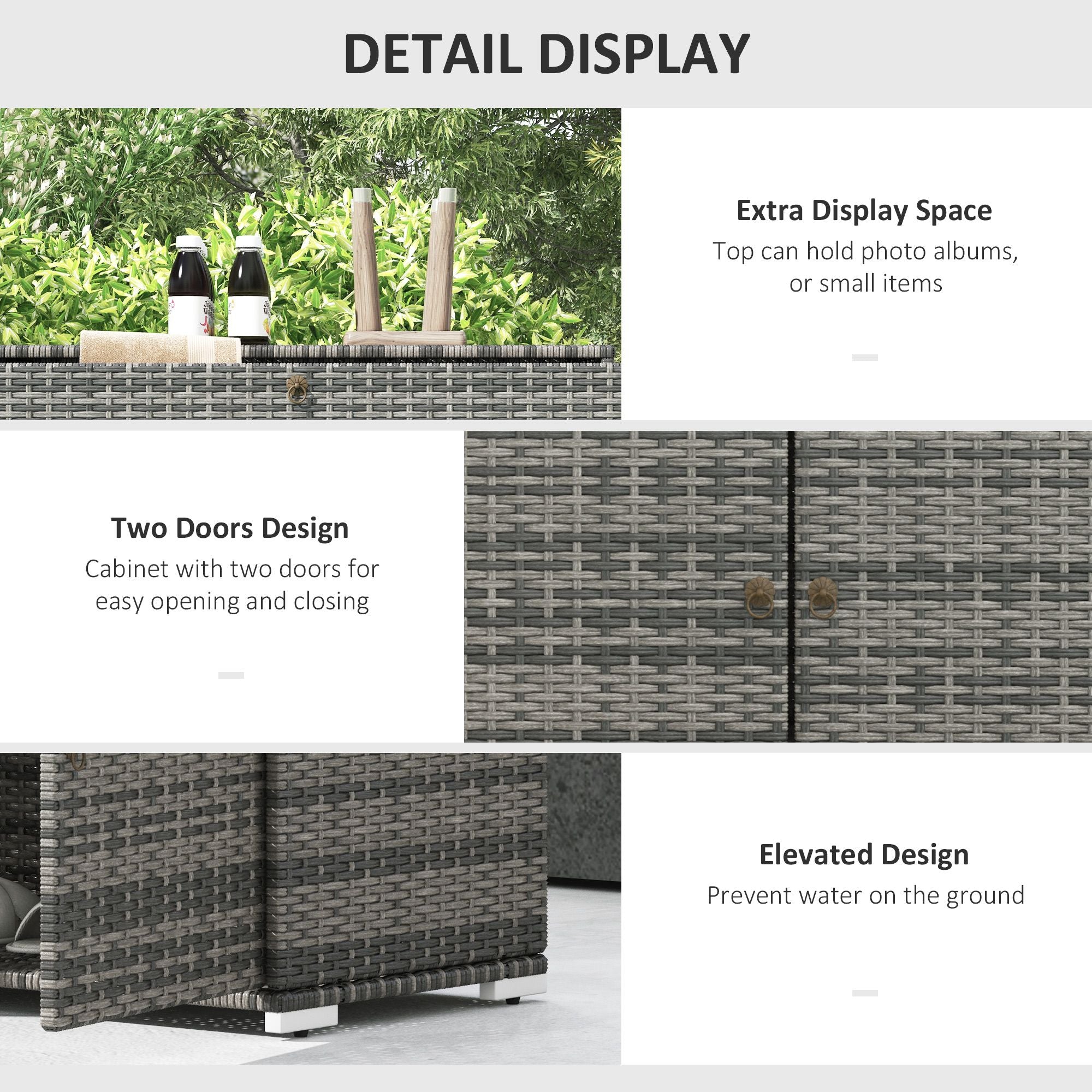 Pool Area Organizer Cabinet Waterproof PE Wicker with Drawer Gray for Outdoor Swimming Gear Storage