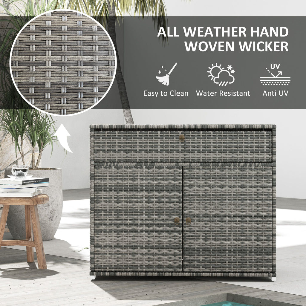 Pool Area Organizer Cabinet Waterproof PE Wicker with Drawer Gray for Outdoor Swimming Gear Storage
