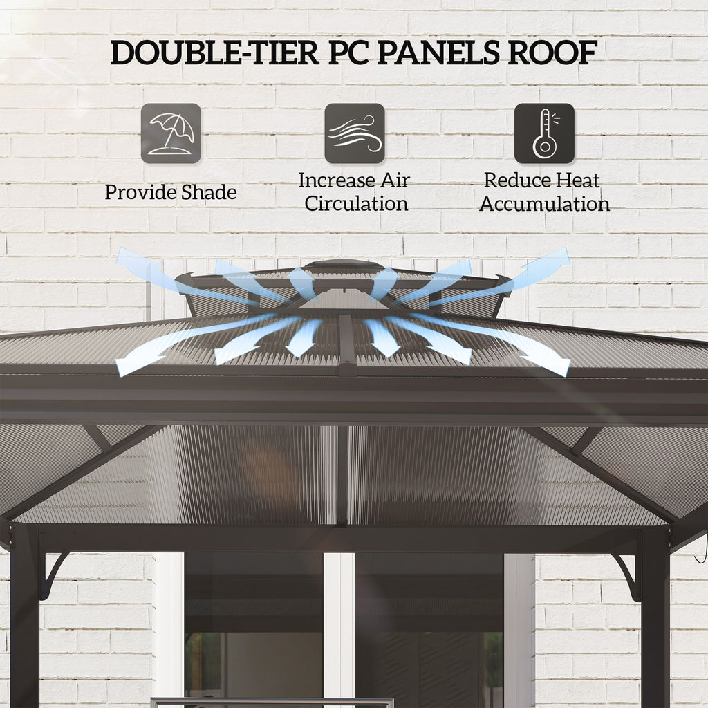 Outside Porch BBQ Cooking Pergola Canopy with 6 Hooks for Utensils and Double Venting Roof, Coffee