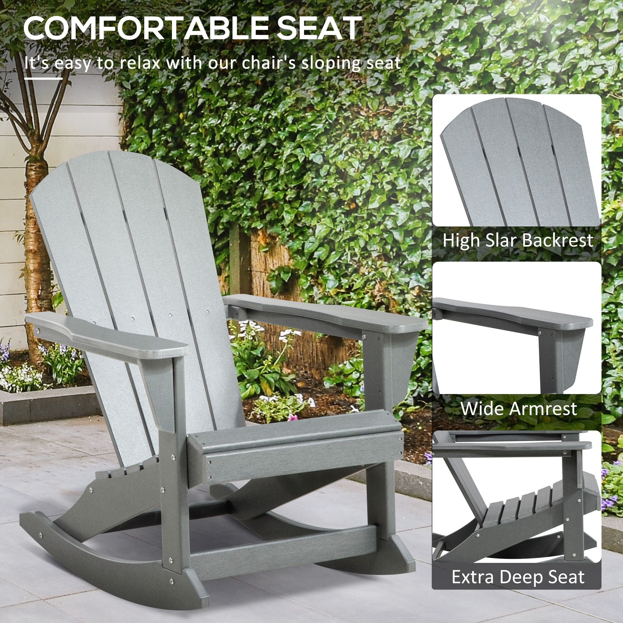 Adirondack Rocking Chair, All-Weather HDPE Porch Rocker, Rocking Fire Pit Chair for Patio, Garden, Lawn, Light Gray