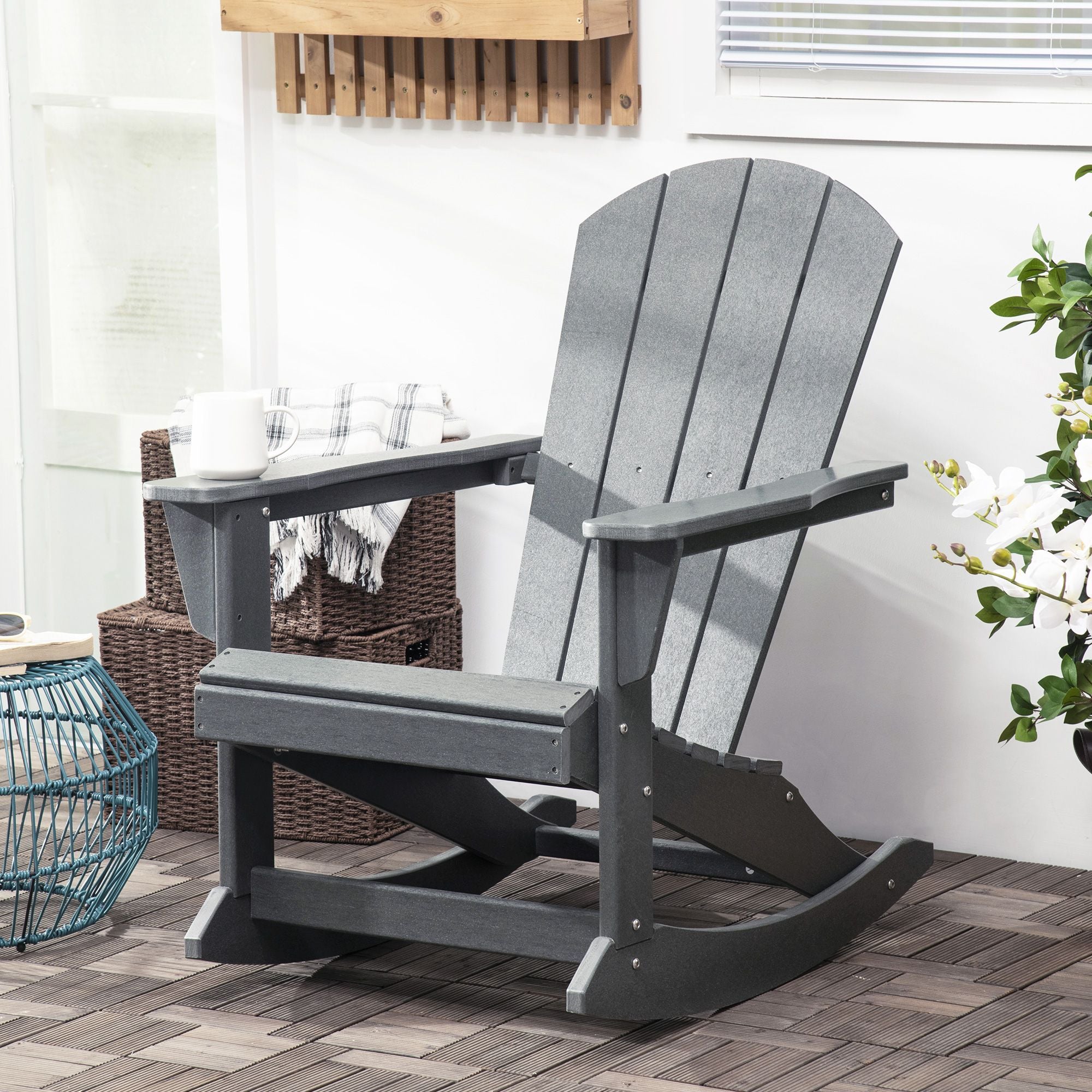 Adirondack Rocking Chair, All-Weather HDPE Porch Rocker, Rocking Fire Pit Chair for Patio, Garden, Lawn, Light Gray
