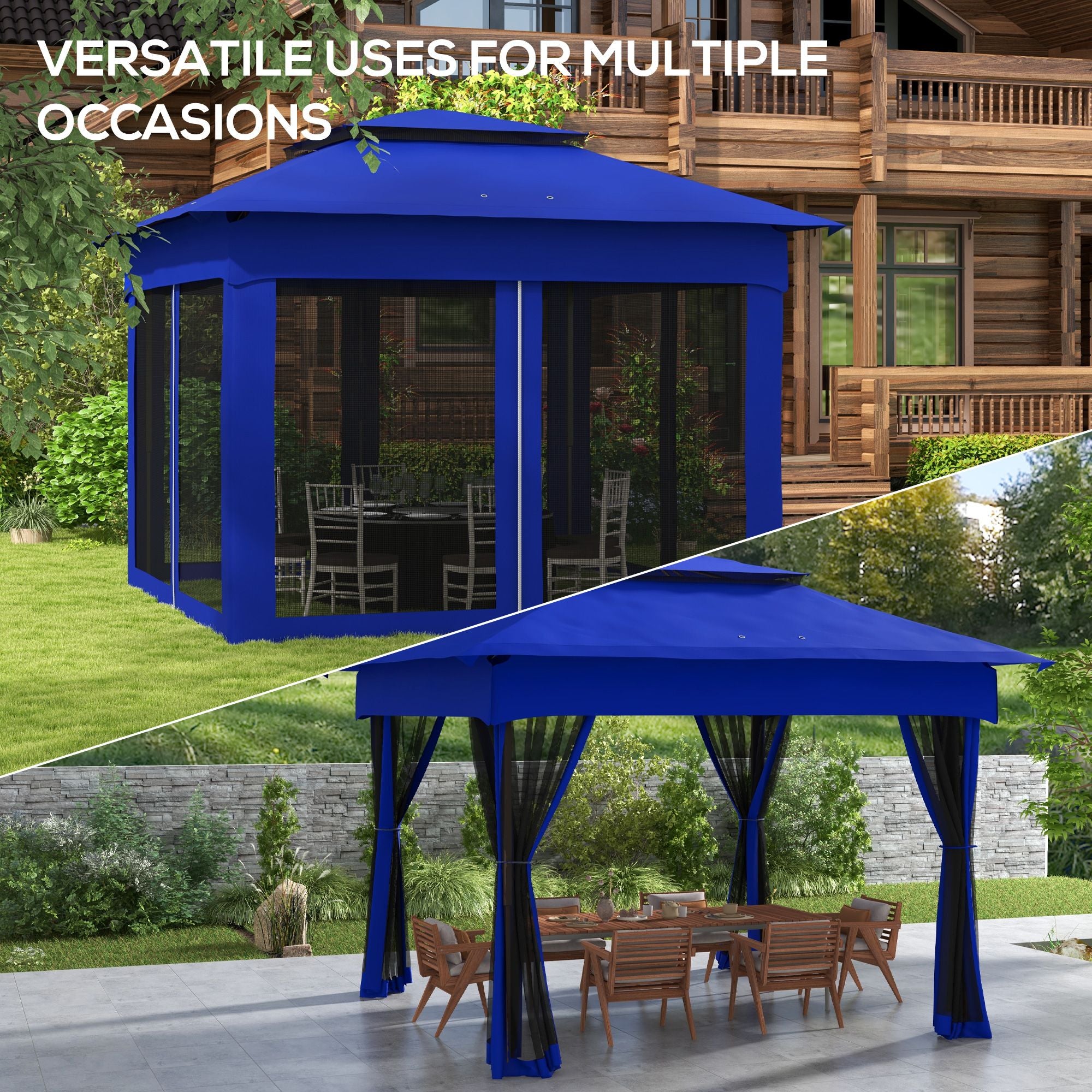 11 x 11 Pop-Up Canopy Gazebo Outdoor Patio Event Tent with Zipper Netting,Carry Bag, UV Protection for Backyard & Garden, Blue