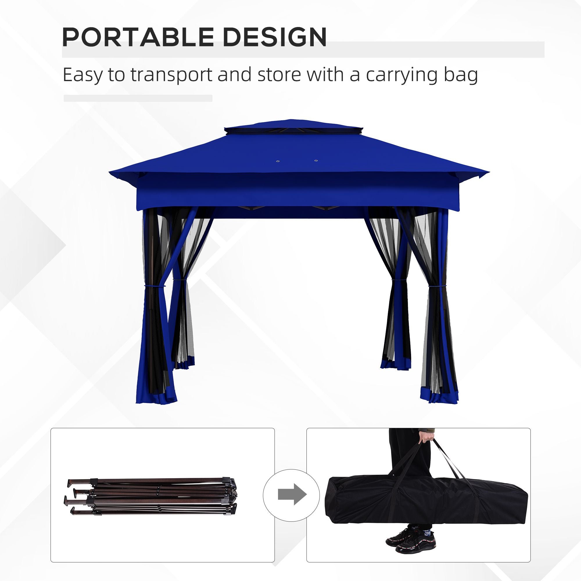 11 x 11 Pop-Up Canopy Gazebo Outdoor Patio Event Tent with Zipper Netting,Carry Bag, UV Protection for Backyard & Garden, Blue