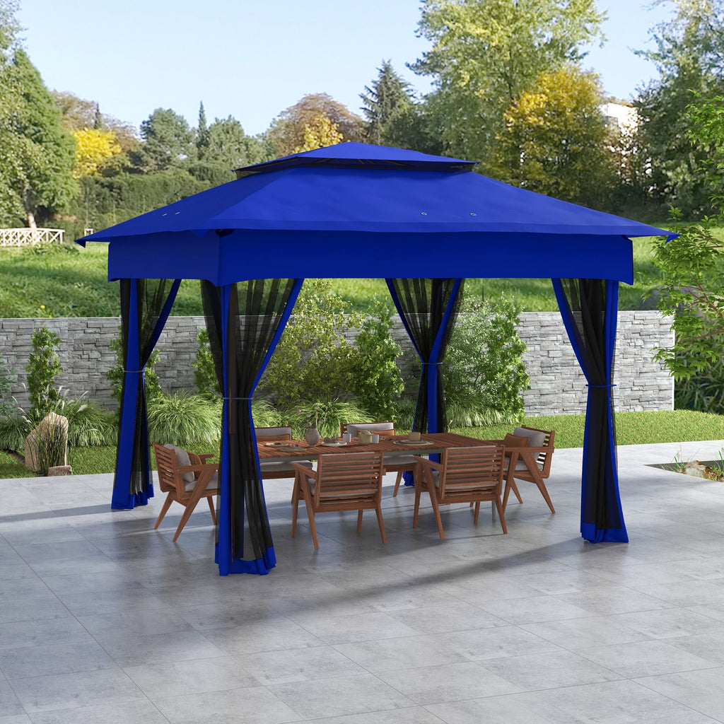 11 x 11 Pop-Up Canopy Gazebo Outdoor Patio Event Tent with Zipper Netting,Carry Bag, UV Protection for Backyard & Garden, Blue