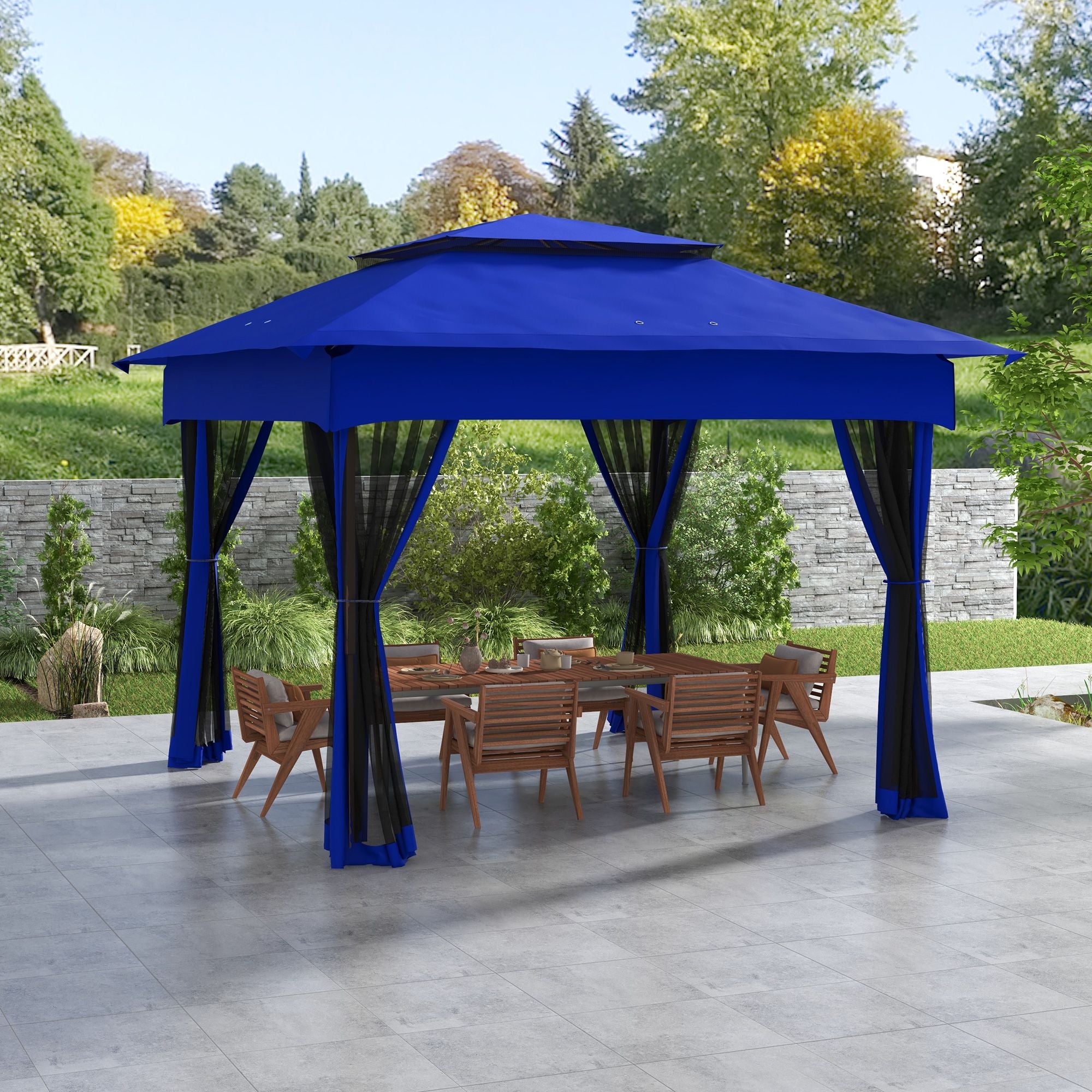 11 x 11 Pop-Up Canopy Gazebo Outdoor Patio Event Tent with Zipper Netting,Carry Bag, UV Protection for Backyard & Garden, Blue