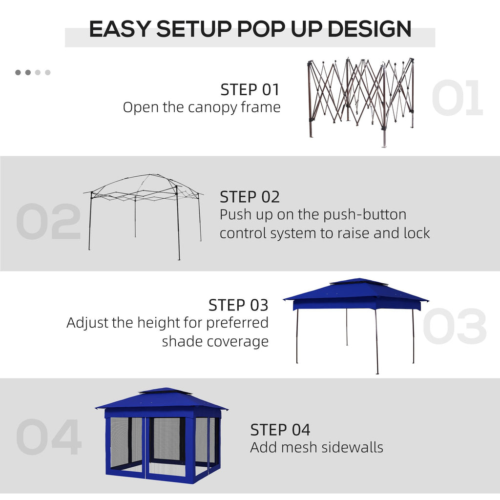 11 x 11 Pop-Up Canopy Gazebo Outdoor Patio Event Tent with Zipper Netting,Carry Bag, UV Protection for Backyard & Garden, Blue