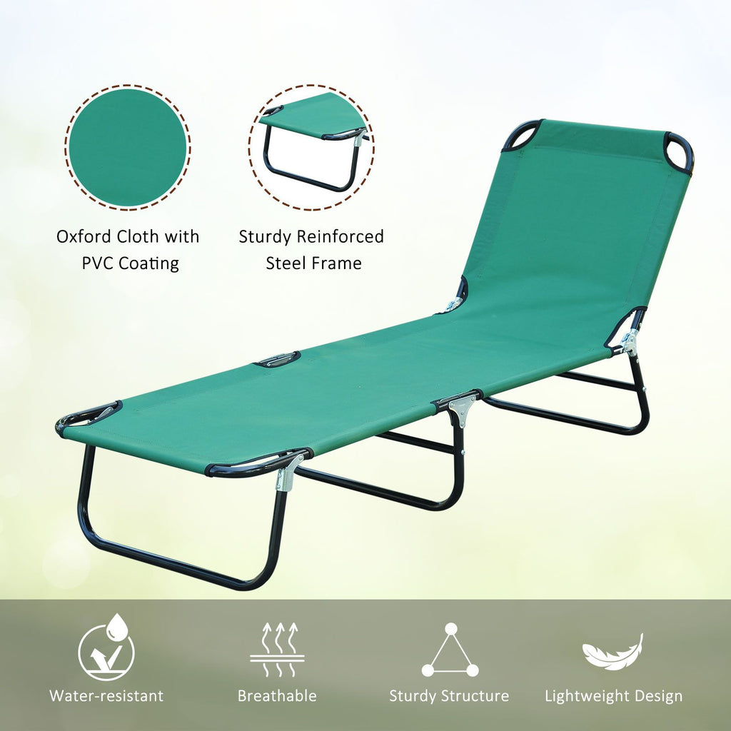 Folding Patio Lounger Chair, Green, 5-Level Adjustable Back, Breathable, Sun Recliner, for Camping, Beach, Pool