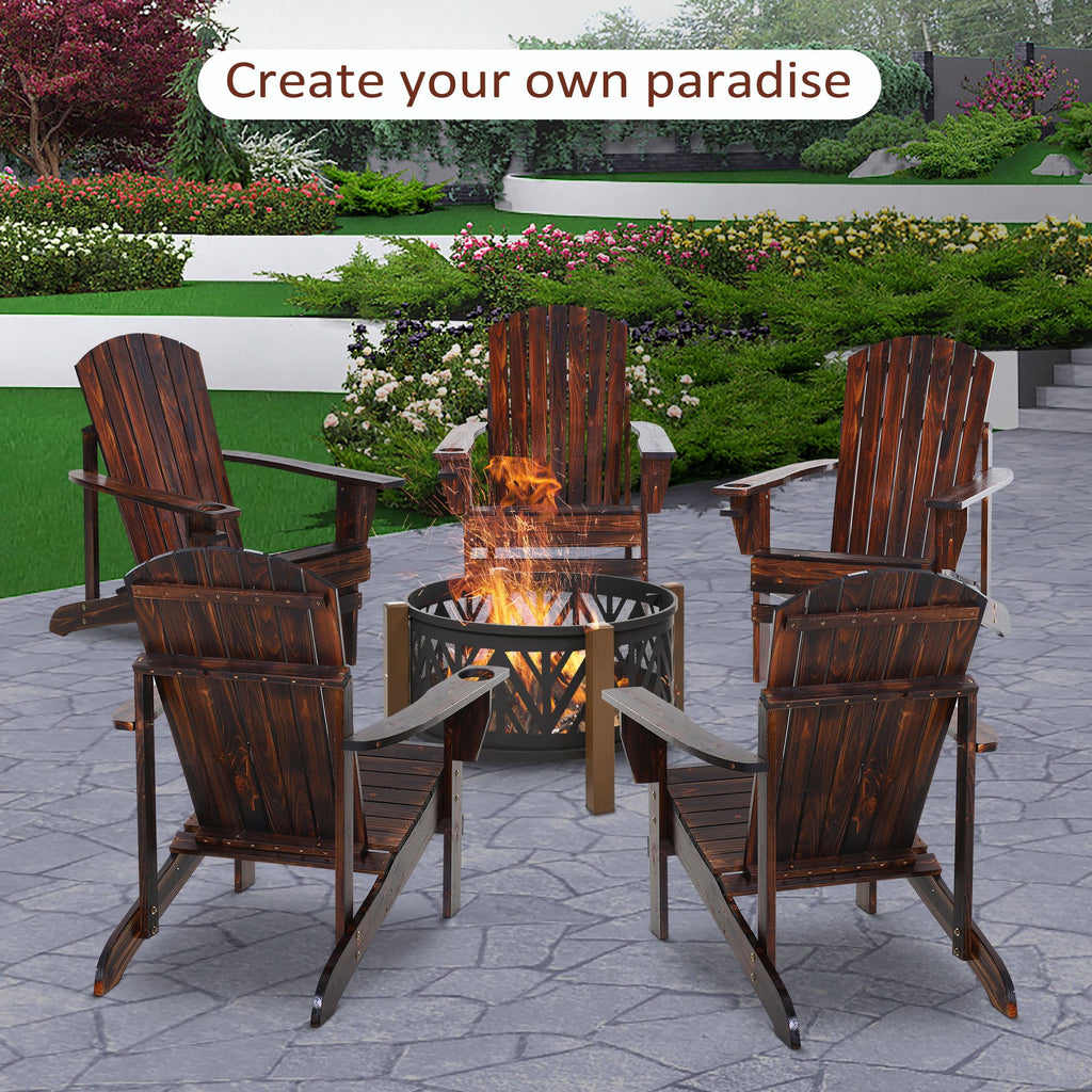 Oversized Adirondack Chair, Outdoor Fire Pit and Porch Seating, Classic Log Lounge w/ Built-in Cupholder for Patio, Lawn, Deck, Brown