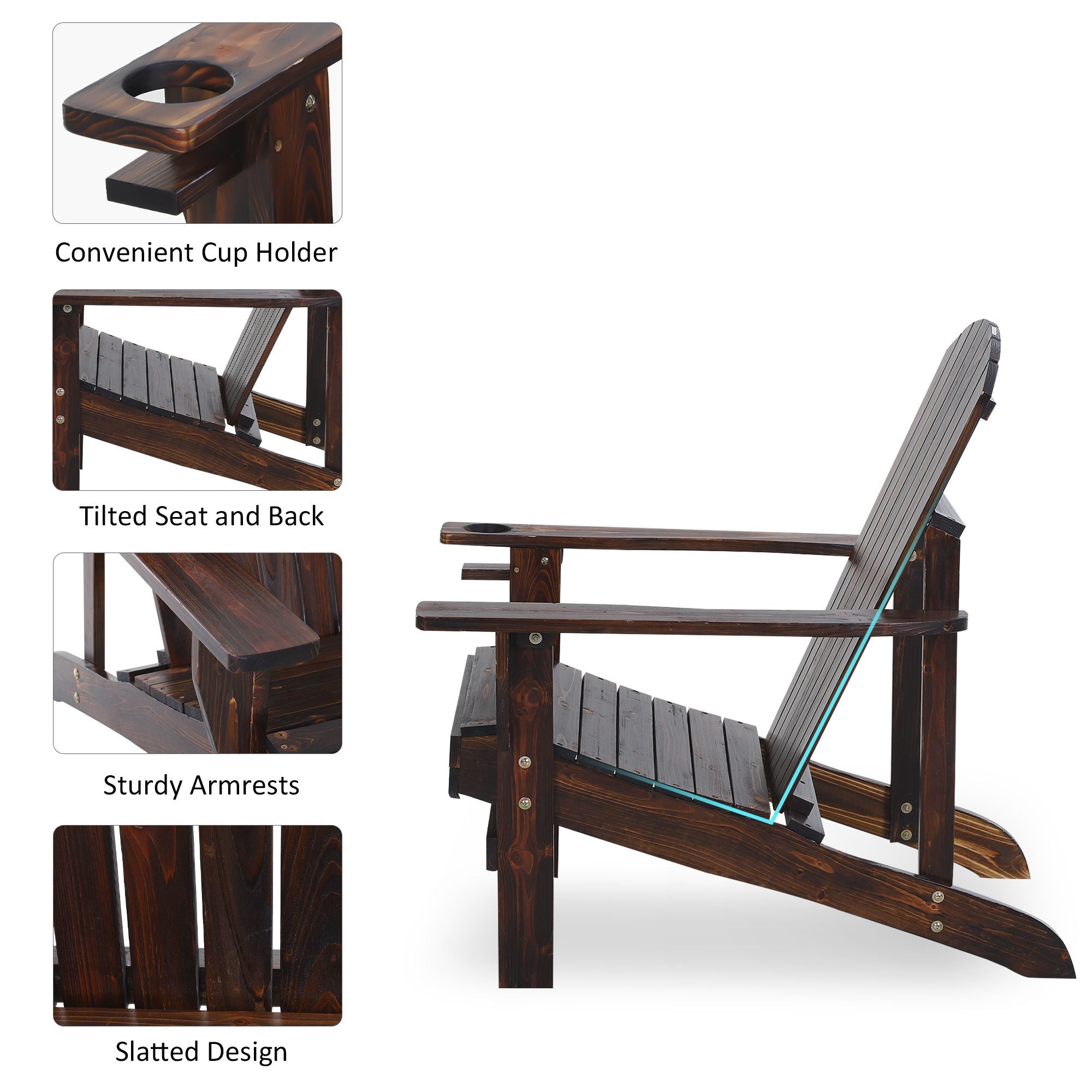 Oversized Adirondack Chair, Outdoor Fire Pit and Porch Seating, Classic Log Lounge w/ Built-in Cupholder for Patio, Lawn, Deck, Brown