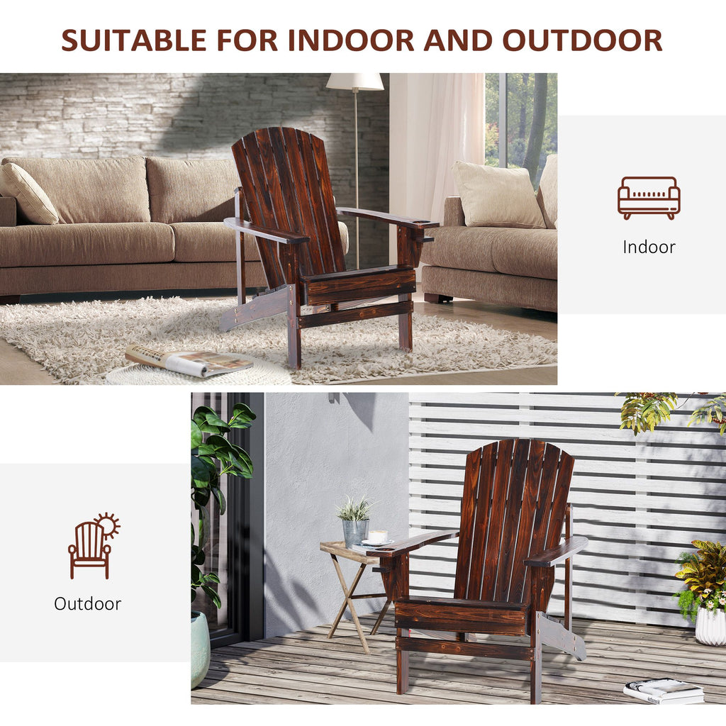 Oversized Adirondack Chair, Outdoor Fire Pit and Porch Seating, Classic Log Lounge w/ Built-in Cupholder for Patio, Lawn, Deck, Brown