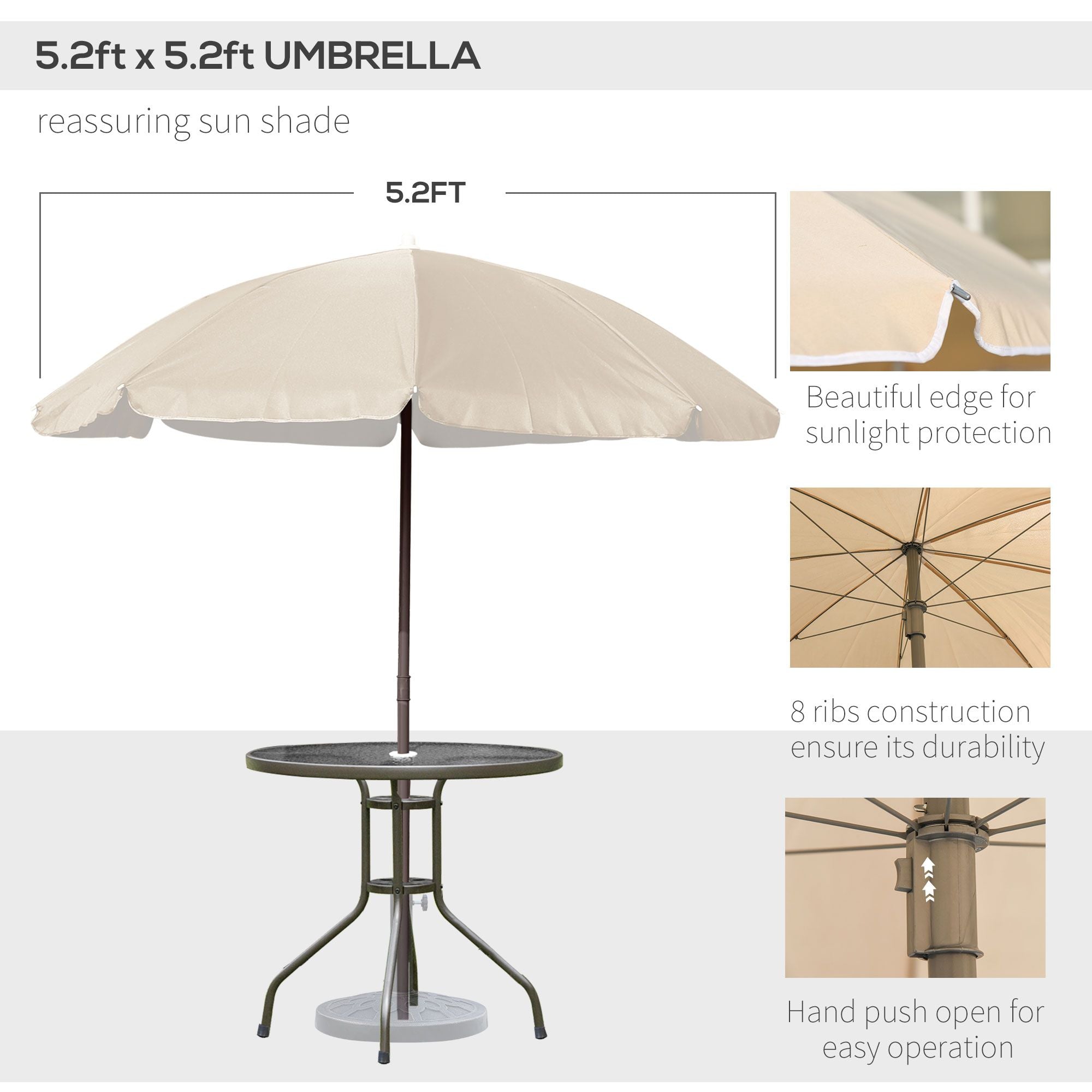 6-Piece Patio Dining Set with Umbrella, Folding Chairs & Glass Table, Beige - Outdoor Meal Setup